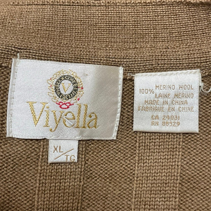 Viyella 100% Merino Wool Brown Cable Knit Cardigan Sweater Vest Tank Top Size XL