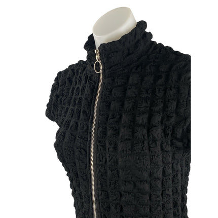 Jolie & Joy Black Embossed Textured Short Sleeve Full Zip Romper Shorts Size M