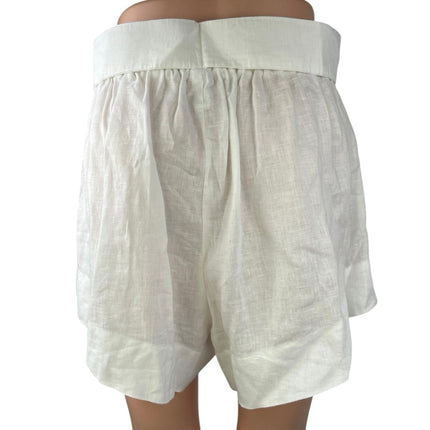 Free The Label Florence White 100% Linen Pleated High Waist Wide Leg Shorts M