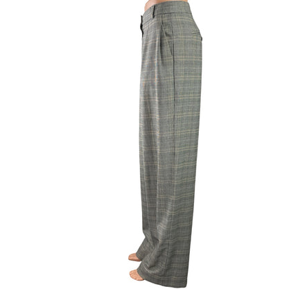 Aritzia Babaton Gray Plaid Checkered Pleated Wide Leg Trousers Dress Pants Sz 10