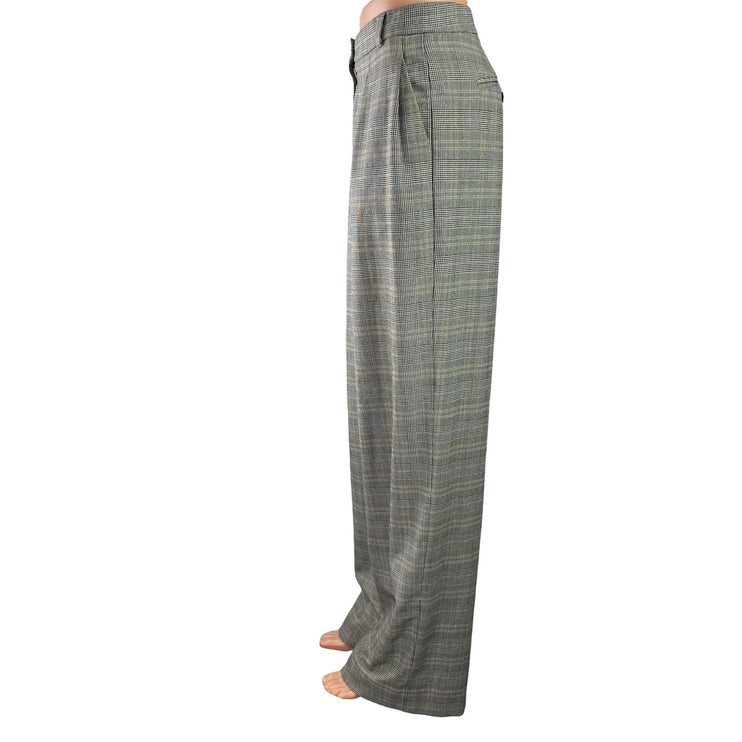 Aritzia Babaton Gray Plaid Checkered Pleated Wide Leg Trousers Dress Pants Sz 10