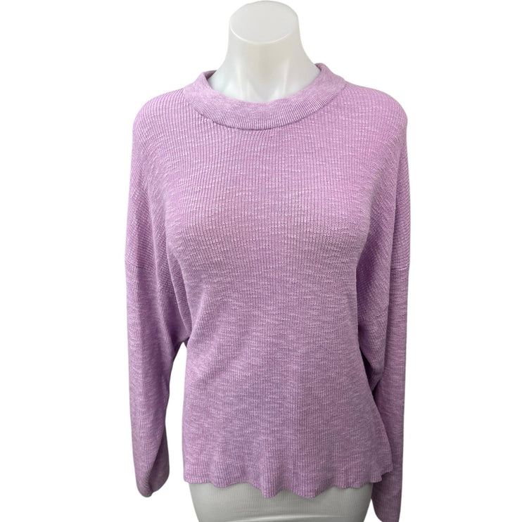 Free People Women's Purple Knitted Crew Neck Long Sleeve Pullover Sweater Top M