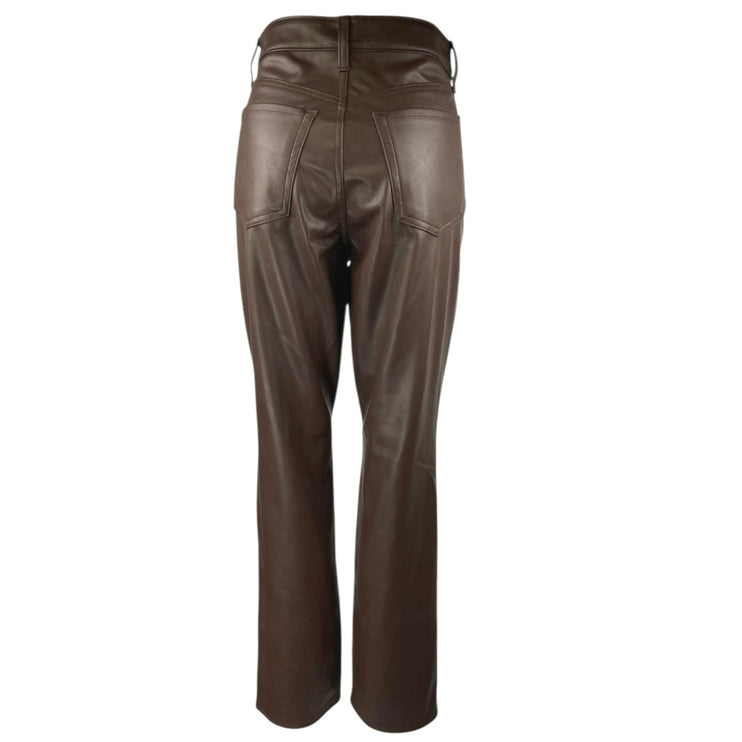 Old Navy High Rise Bootcut Faux Leather Women Brown Vegan Flare Trousers Pant 4T