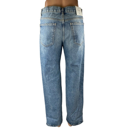 NEW Zara Women's Blue Medium Wash High Rise Relaxed Straight Denim Jeans Size 2