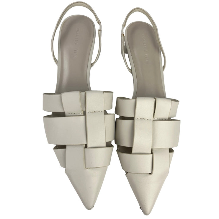 Charles & Keith White Woven Straps Pointed Toe Slingback Pumps Sandals Shoes 9