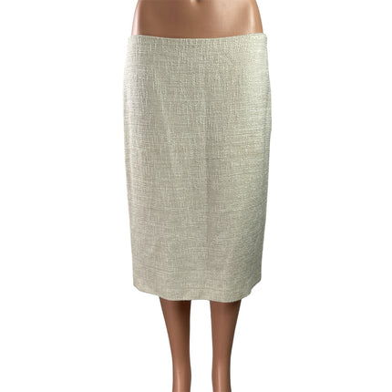NEW Escada Cream Ivory Tweed Linen High Waist Pencil Straight Midi Skirt Size 6