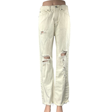Urban Outfitters BDG White Distressed High Waist Flared Cowboy Denim Jeans Sz 28