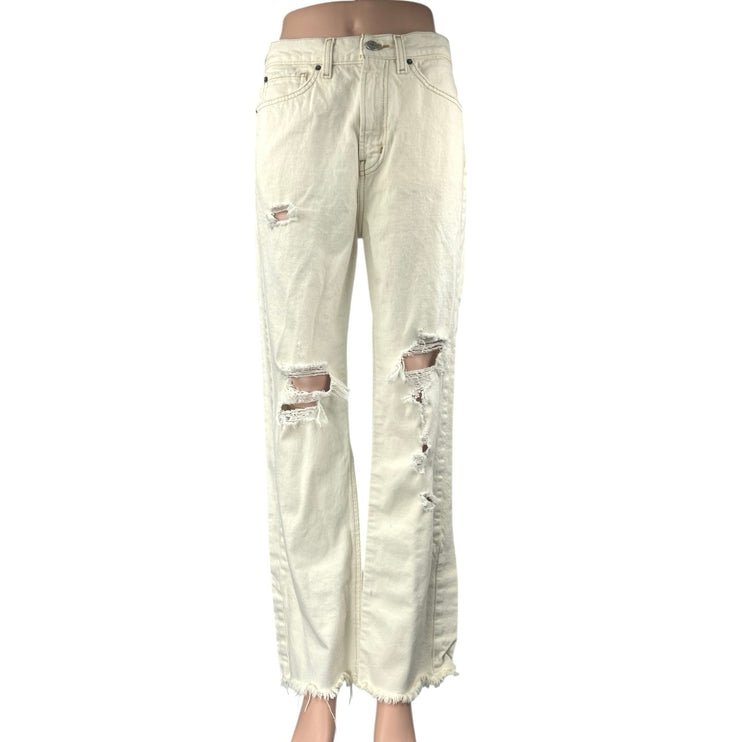 Urban Outfitters BDG White Distressed High Waist Flared Cowboy Denim Jeans Sz 28