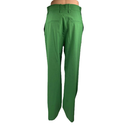 Zara Women's Green Wool Straight Wide Leg High Rise Trousers Dress Pants Size S