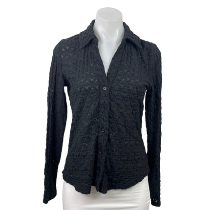 Sanctuary Black Lace Textured Long Sleeve Collared Button Down Shirt Top Size M