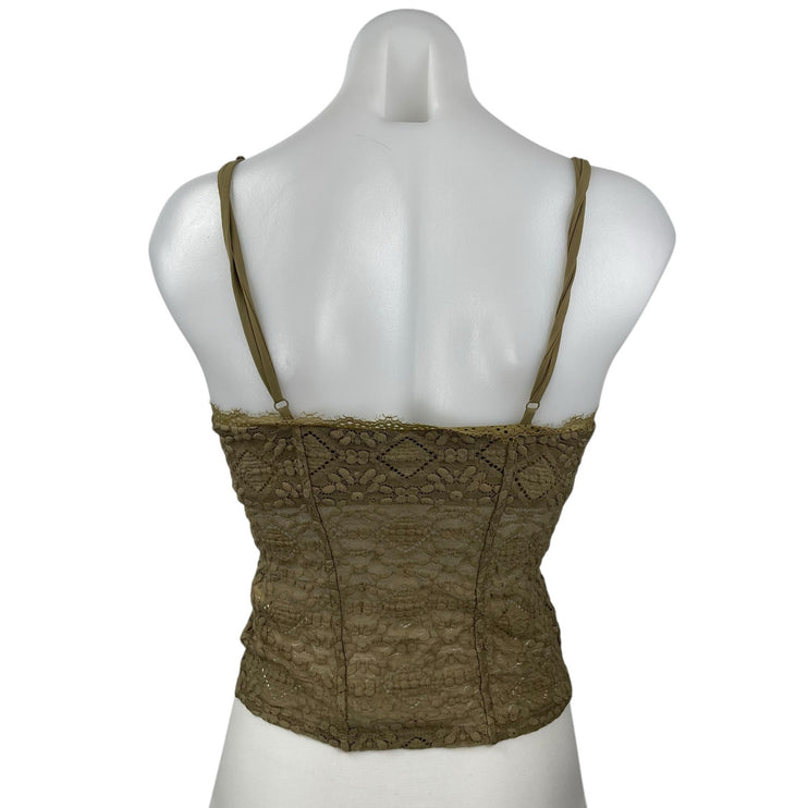 Free People Intimately Green Sleeveless Floral Lace Cami Camisole Tank Top Sz S