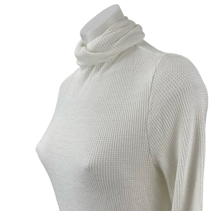 The Range Womens White Turtleneck Long Sleeve Waffle Knit Thermal Sweater Top XS