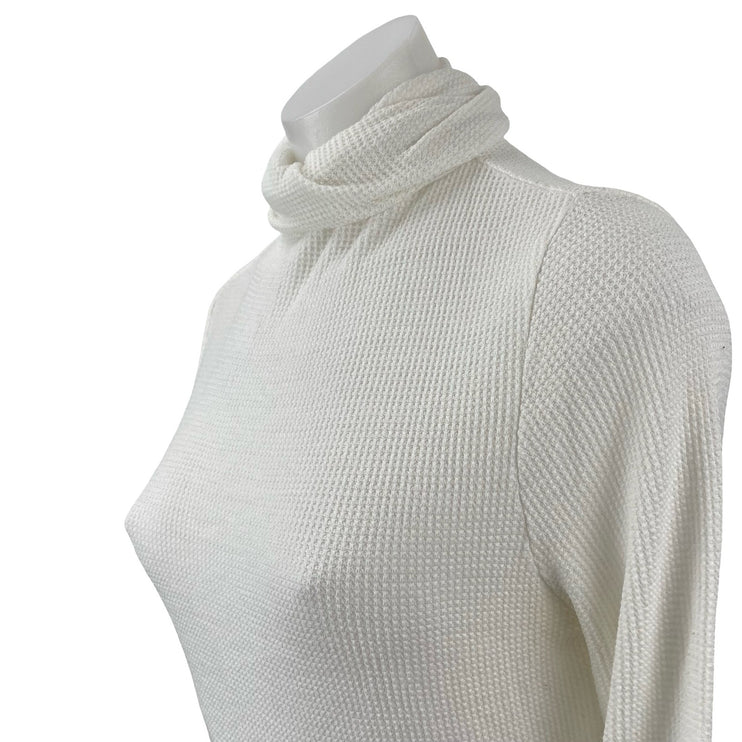 The Range Womens White Turtleneck Long Sleeve Waffle Knit Thermal Sweater Top XS