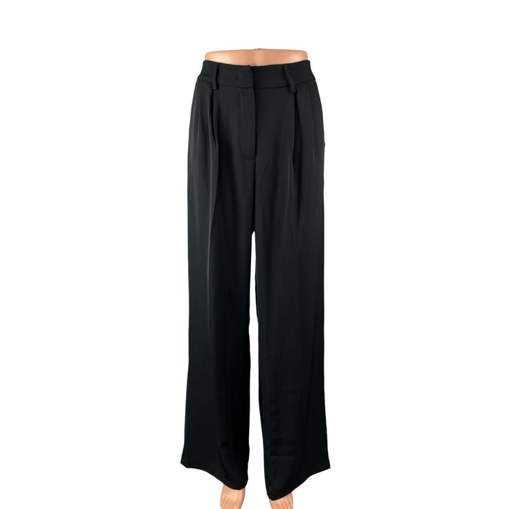 Sassy Zoey Women's Black High Waisted Pleated Wide Leg Trousers Dress Pants Sz M