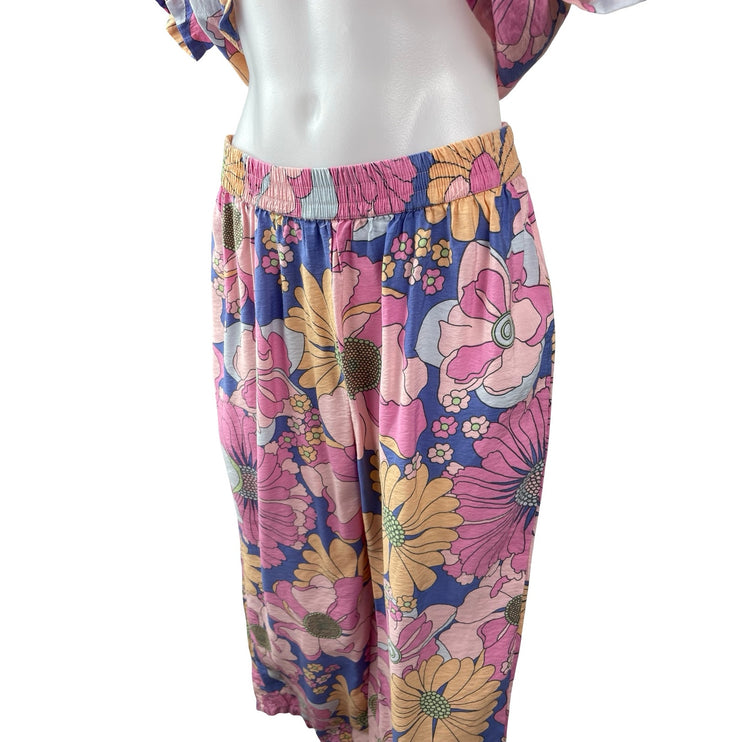 Zudio Women's Multicolor Floral Button Up Shirt Pants Sleepwear Pajama Set M/L