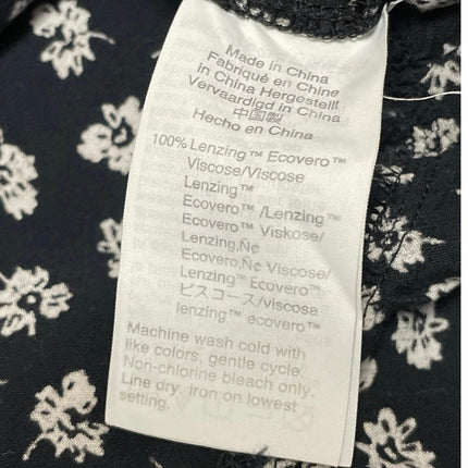 Madewell Black Floral Woodcut Flower Short Tie Sleeve Tiered ALine Midi Dress XS