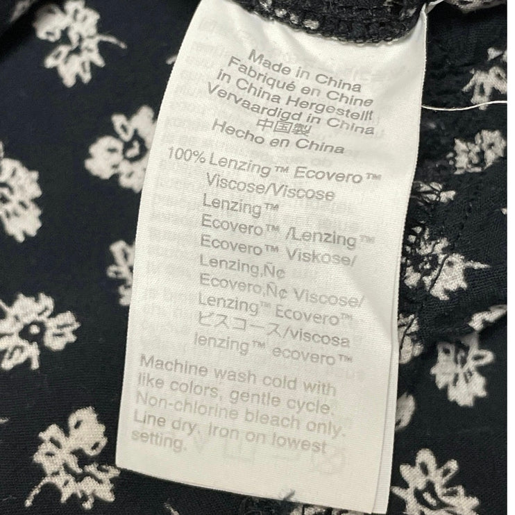 Madewell Black Floral Woodcut Flower Short Tie Sleeve Tiered ALine Midi Dress XS