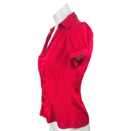 Ann Taylor Loft Petites Red Puff Sleeve Collared Button Down Shirt Blouse Top S
