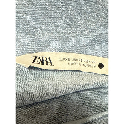 Zara Women's Blue Glitter Long Sleeve V Neck Button Polo Blouse Top Size XS
