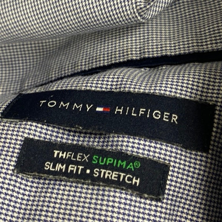 Tommy Hilfiger Men's Blue Slim Fit Long Sleeve Button Down Dress Shirt Top 16.5