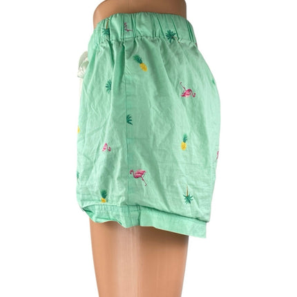 J.Crew Women's Green Graphic Print Flamingo High Rise Mini Lounge Shorts Size XS