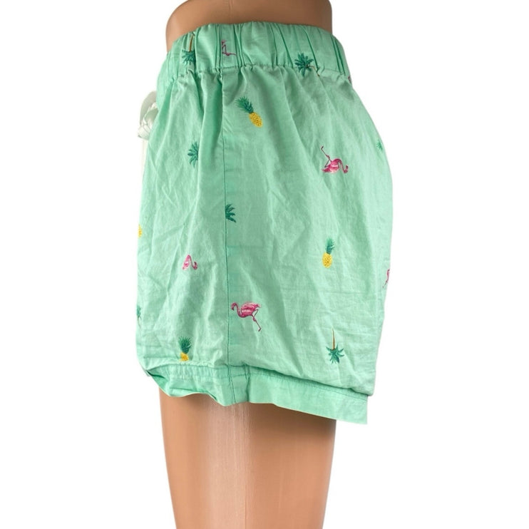 J.Crew Women's Green Graphic Print Flamingo High Rise Mini Lounge Shorts Size XS