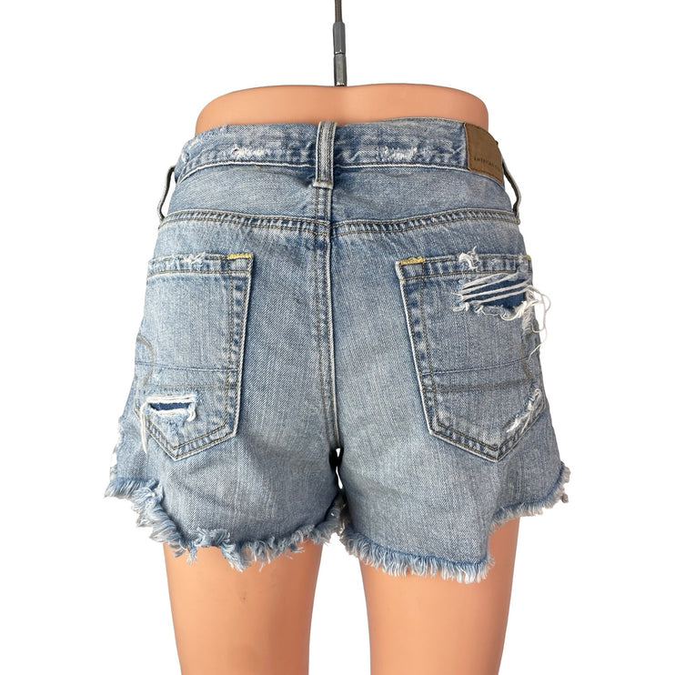 American Eagle Women's Blue Distressed Mid Rise Cut Off Denim Jean Shorts Size 0