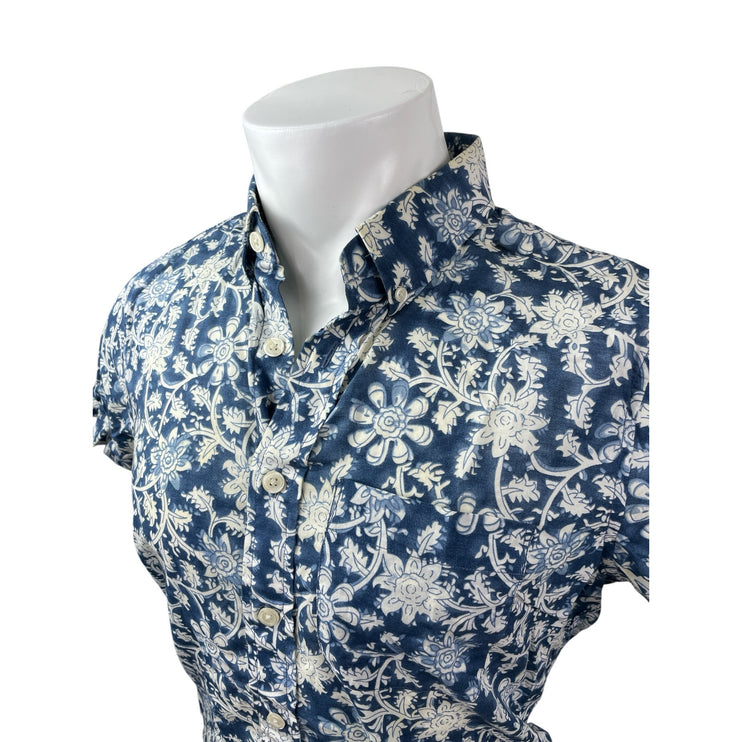 Abercrombie & Fitch Muscle Men's Blue Floral Short Sleeve Button Down Shirt S