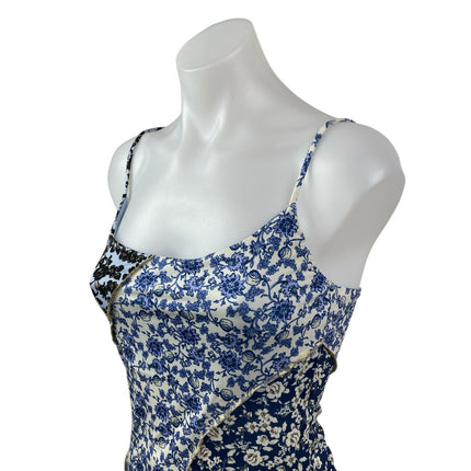 MNG Mango Womens Floral Blue Sleeveless Patchwork Cami Camisole Tank Top Size S