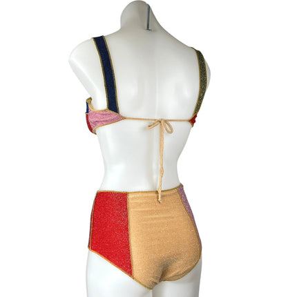 Boohoo Multicolor Colorblock Glitter Strappy Swim Bikini Swimwear Set Size S