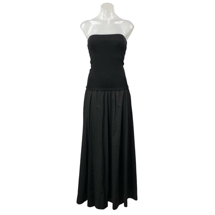 ESSE Black Strapless Tube Bandeau Sleeveless A Line Pleated Maxi Dress Size 8