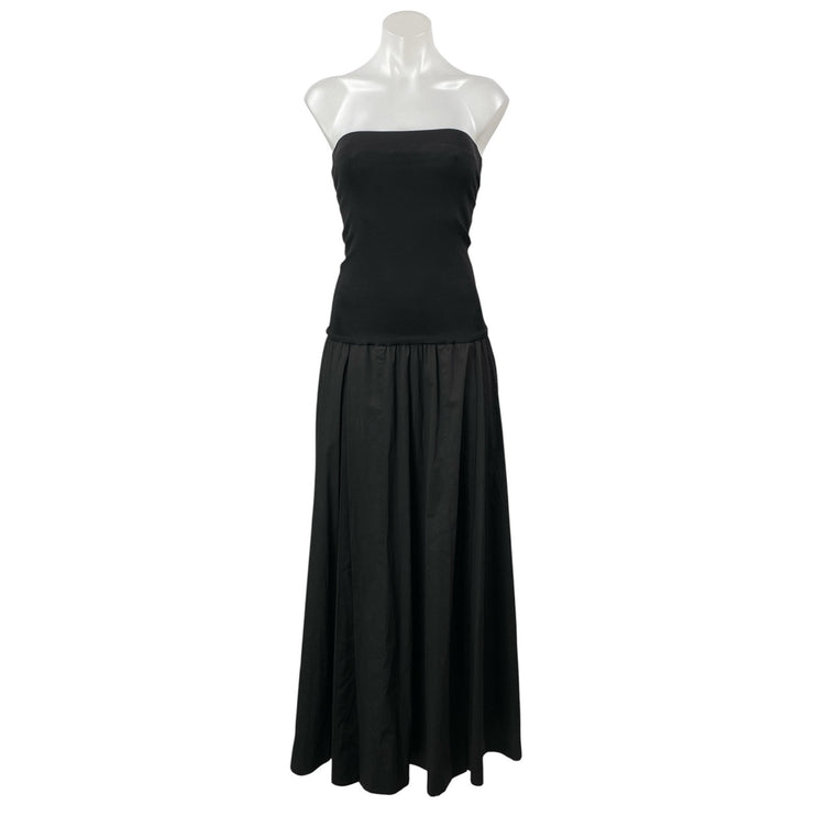 ESSE Black Strapless Tube Bandeau Sleeveless A Line Pleated Maxi Dress Size 8