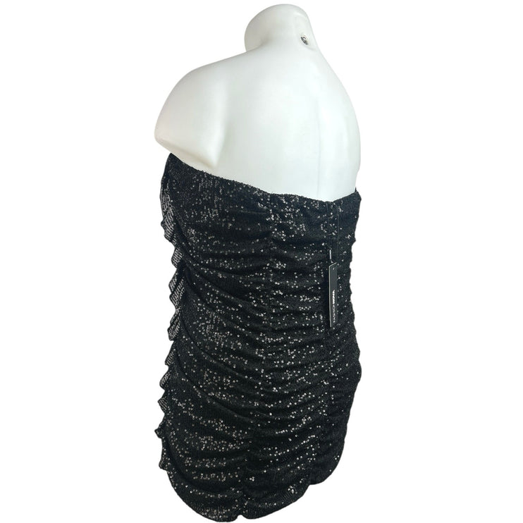 NEW Fashion Nova Katy Black Sequin Strapless Tube Bandeau Bodycon Mini Dress XXL