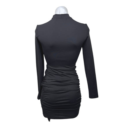 NEW Ivyrevel Black Long Sleeve Mock Neck Ruched Party Mini Bodycon Dress Size XS