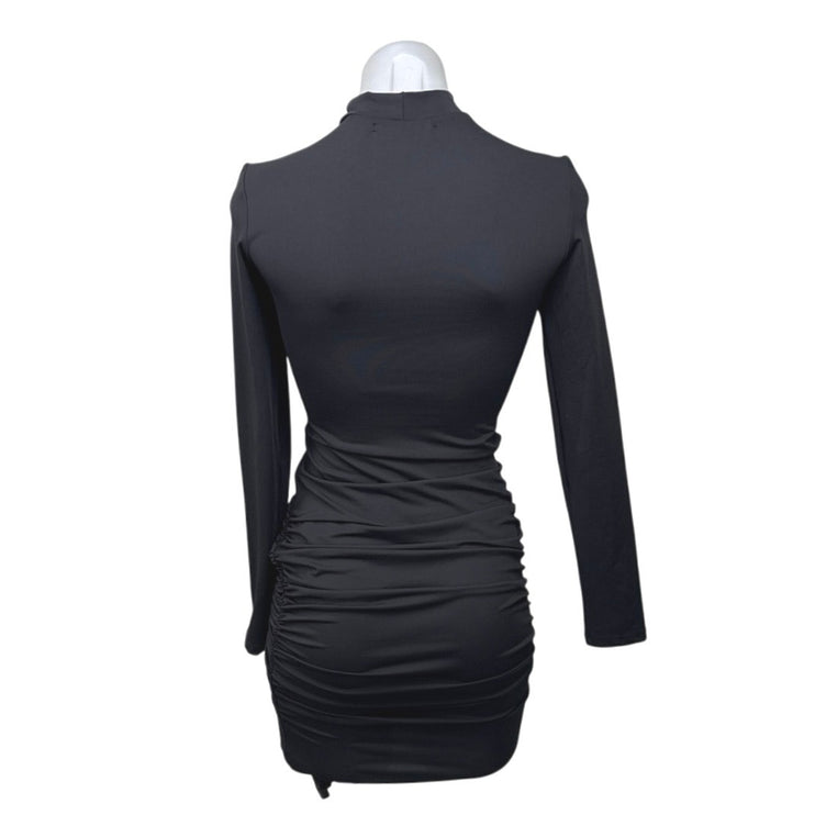 NEW Ivyrevel Black Long Sleeve Mock Neck Ruched Party Mini Bodycon Dress Size XS