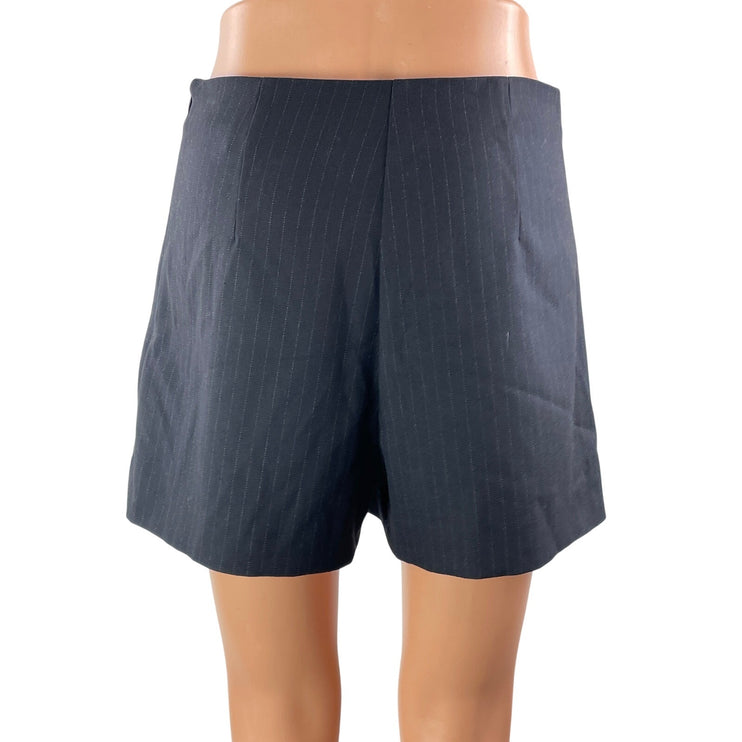 Zara Women's Black Pinstriped High Waisted Slit Mini Shorts Skirt Skorts Size S