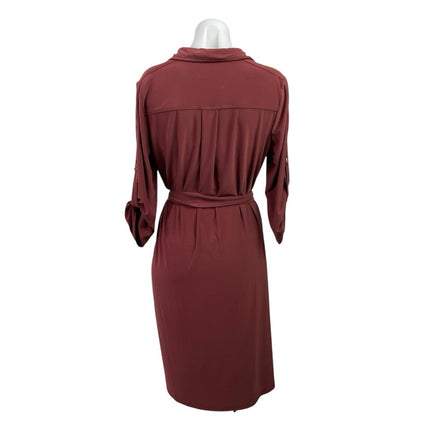 Alfani Womens Red Collared Long Sleeve Tie Waist Midi Flare A-Line Shirt Dress M
