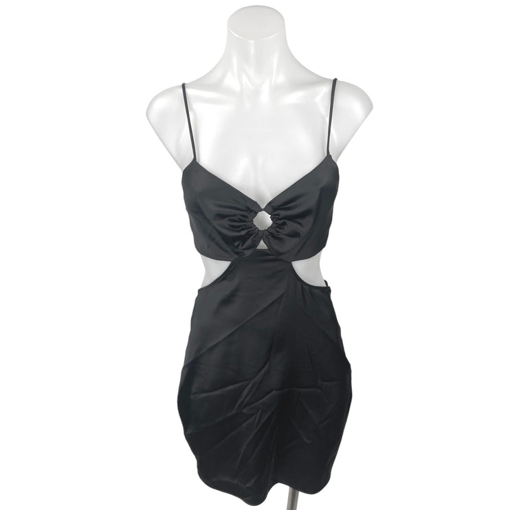 NEW Zara Black Sleeveless Cutout Silk Satin V Neck Cami Mini Slip Dress Size XS