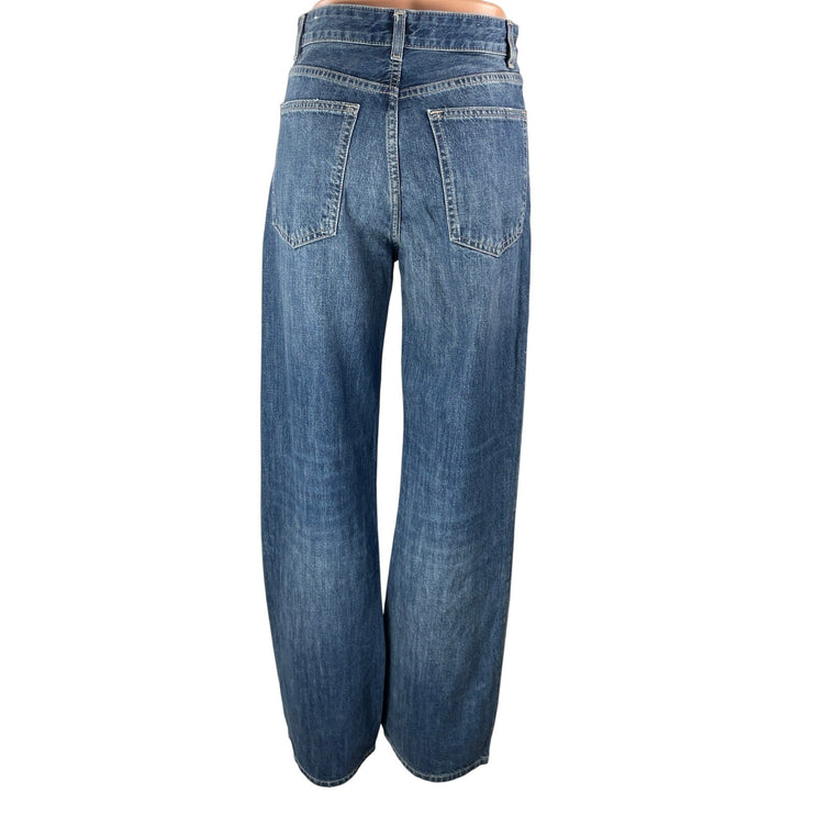 Zara Womens Blue High Rise Medium Wash Relaxed Wide Leg Denim Jeans Pants Size 4