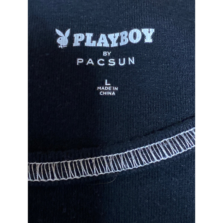 Playboy x Pacsun Wish You Were Here Black Graphic Long Sleeve Crop T-Shirt Sz L