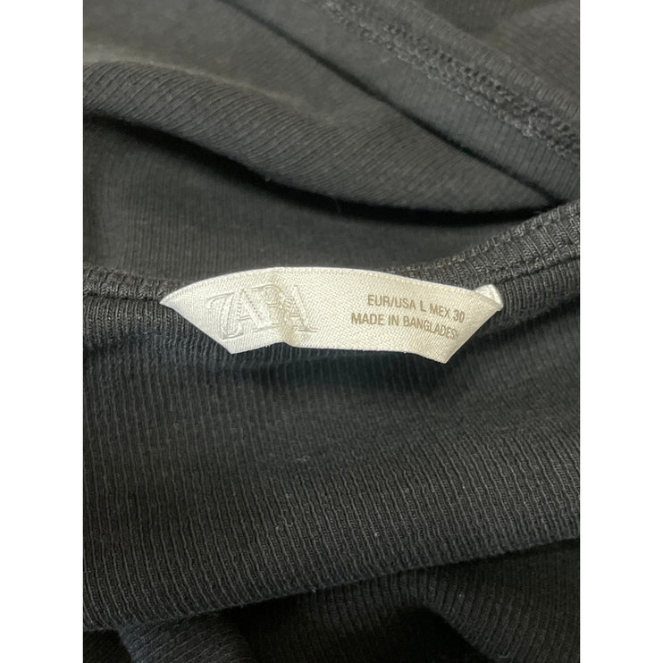 Zara Womens Black Knit Racerback Sleeveless Cropped Open Back Tank Top Size L