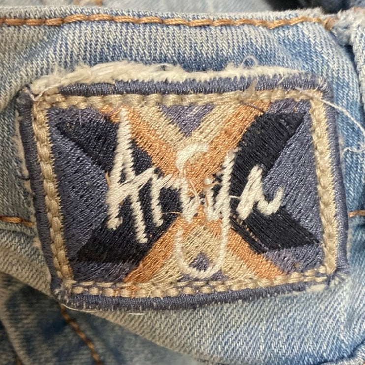 Ariya Women's Blue Distressed Low Waist Straight Leg Denim Jeans Pants Size 7/8