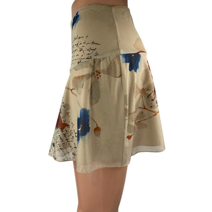 Tiger Mist Feyra Beige Low Waist Graphic Print Butterfly A Line Mini Skirt Sz L