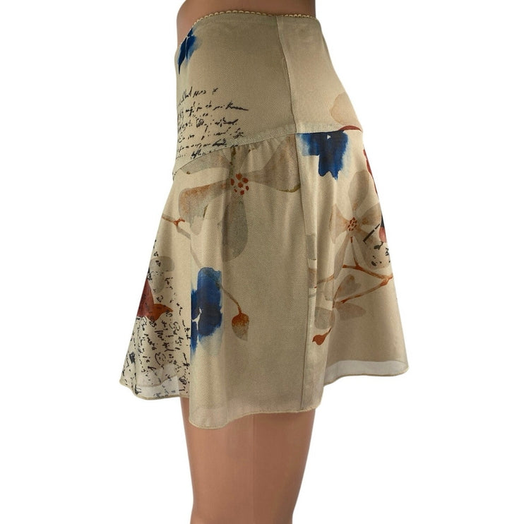 Tiger Mist Feyra Beige Low Waist Graphic Print Butterfly A Line Mini Skirt Sz L