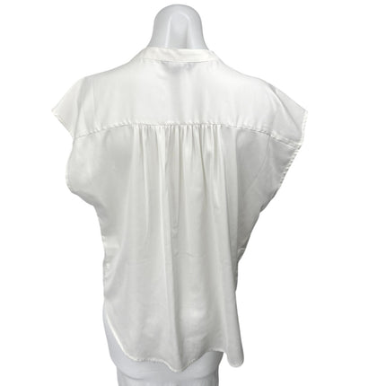 Banana Republic White Silk Satin Sleeveless Button V-Neck Blouse Shirt Top Sz M