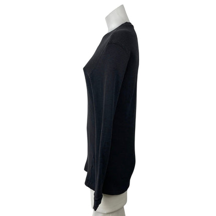 H&M Black Waffle Knit Crew Neck Long Sleeve Slim Thermal Tee Basic T-Shirt Top M