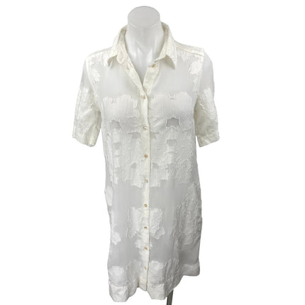 Aritzia Wilfred Hemistiche White Semi Sheer Short Sleeve Mini Shirt Dress Sz XS
