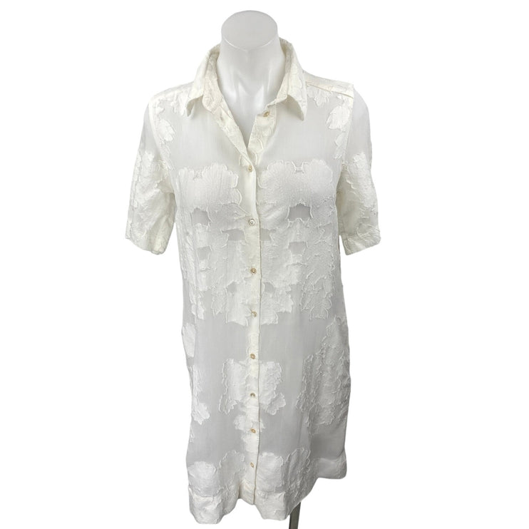 Aritzia Wilfred Hemistiche White Semi Sheer Short Sleeve Mini Shirt Dress Sz XS