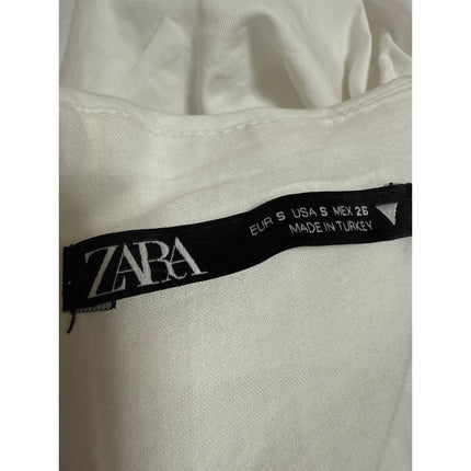 Zara Women's White Short Puff Sleeve Square Neck Zipper Maxi A-Line Dress Size S