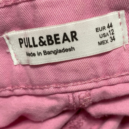Pull & Bear Womens Pink High Waist Wide Leg Baggy Trousers Cargo Jeans Pants 12
